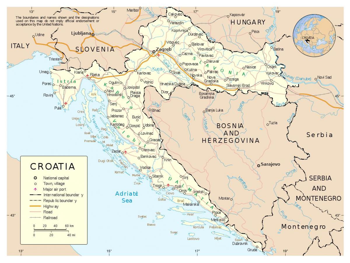 نقشه از کرواسی با شهرستانها